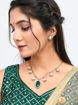 Voylla - Hasli Regal Heritage Green Kundan Studded Gold Necklace Set