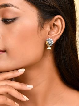 Voylla - Qasbah Panchii Oxidised Two Tone Stud Earrings