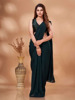 Tikhi Imli - Teal Ready to Wear Solid Saree with Unstitched Blouse