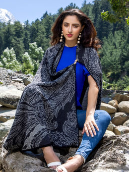 KnitStudio - Navy Blue Paisley Self Design Knitted Shawl