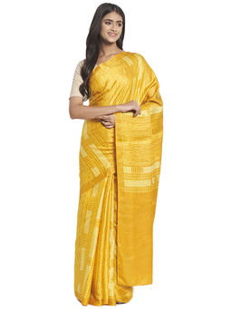 Fabindia - Mustard Hand Block Print Silk Saree