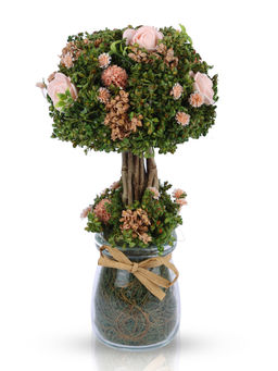 HomeTown - Aura Pe Flower with Glass Base Floral Arrangements in Peach Colour By Living Essence