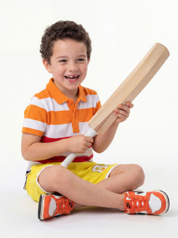 United Colors of Benetton - Orange Regular Fit Striped Polo T-shirt