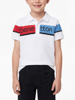 United Colors of Benetton - White Regular Fit Typo Polo T-shirt