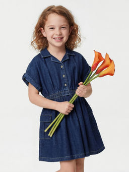 United Colors of Benetton - Navy Blue Regular Fit Spread Collar Solid Dresses