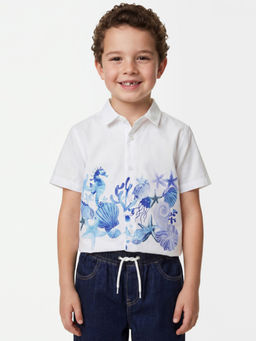 United Colors of Benetton - White Regular Fit Spread Collar Graphic Print Shirt