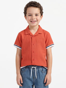 United Colors of Benetton - Orange Regular Fit Cuban Collar Solid Shirt