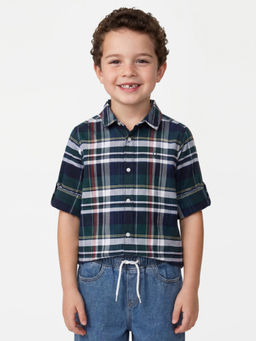 United Colors of Benetton - Green Regular Fit Spread Collar Checkered Shirt
