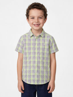 United Colors of Benetton - Green Regular Fit Spread Collar Checkered Shirt