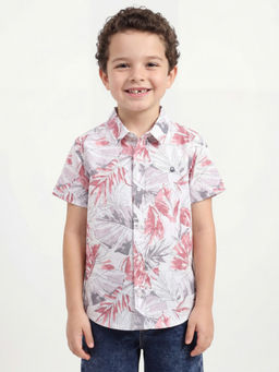 United Colors of Benetton - White Regular Fit Spread Collar Floral Print Shirt