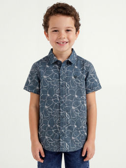 United Colors of Benetton - Teal Regular Fit Spread Collar Floral Shirt