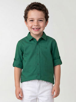 United Colors of Benetton - Green Regular Fit Spread Collar Solid Shirt