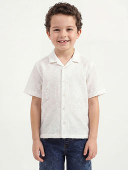 United Colors of Benetton - White Relaxed Fit Resort Collar Embroidered Shirt