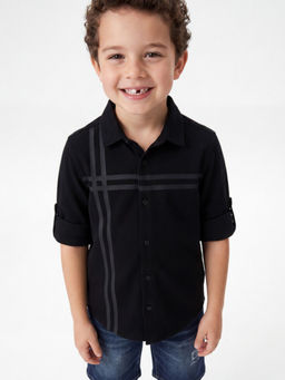 United Colors of Benetton - Black Regular Fit Spread Collar Striped Shirt