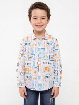 United Colors of Benetton - White Regular Fit Spread Collar Printed Shirt
