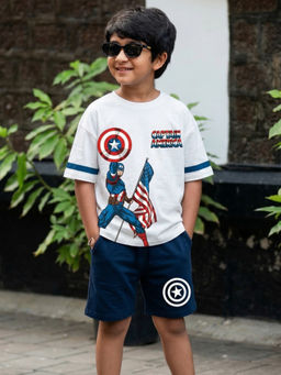 Napchief - White Marvel Captain America Shield Mode T-shirt & Shorts