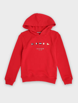 Tommy Hilfiger - Red Solid Regular Fit Cotton Hoodie