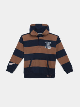 Tommy Hilfiger - Brown Striped Regular Fit Cotton Hoodie