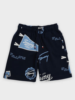 Tommy Hilfiger - Navy Blue Relaxed Fit Printed Mid Rise Shorts