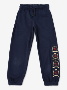 Tommy Hilfiger - Navy Blue Relaxed Fit Embroidered Mid Rise Joggers