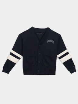 Tommy Hilfiger - Navy Blue Striped Regular Fit Cotton Cardigan