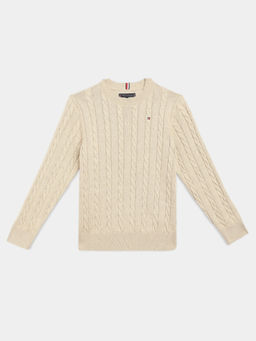 Tommy Hilfiger - Beige Self Design Regular Fit Cotton Sweater