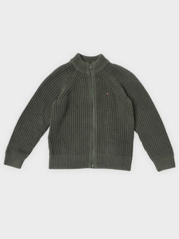 Tommy Hilfiger - Olive Self Design Regular Fit Cotton Cardigan
