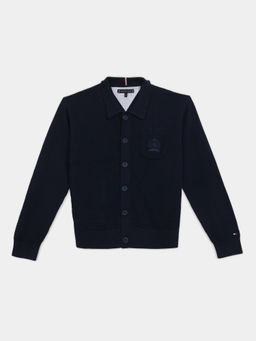 Tommy Hilfiger - Navy Blue Textured Relaxed Fit Cotton Cardigan