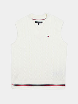 Tommy Hilfiger - White Solid Regular Fit Cotton Sweater