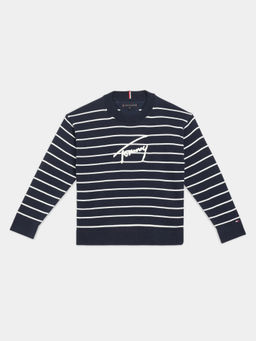 Tommy Hilfiger - Blue Striped Relaxed Fit Cotton Sweatshirt