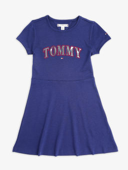 Tommy Hilfiger - Blue Cotton Crew Neck A-Line Dress