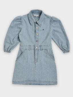 Tommy Hilfiger - Blue Cotton Spread Collar Denim Dress