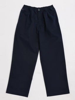 Tommy Hilfiger - Navy Blue Relaxed Fit Solid Mid Rise Trouser