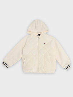 Tommy Hilfiger - Cream Relaxed Fit Nylon Hooded Neck Quilted Jacket