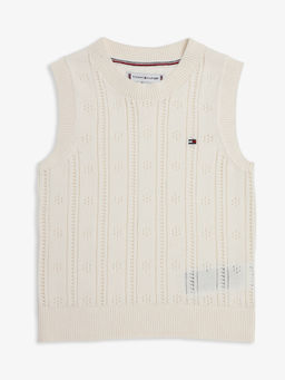 Tommy Hilfiger - Cream Relaxed Fit Cotton Crew Neck Sweater