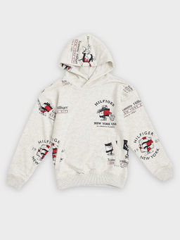 Tommy Hilfiger - Grey Logo Relaxed Fit Cotton Hoodie