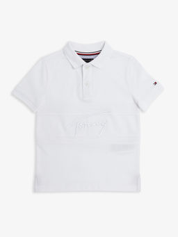 Tommy Hilfiger - White Logo Regular Fit Cotton Polo T-Shirt