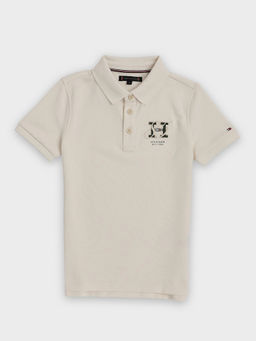 Tommy Hilfiger - Off White Logo Regular Fit Cotton Polo T-shirt