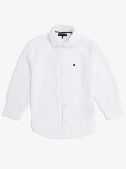Tommy Hilfiger - White Solid Regular Fit Cotton Shirt