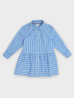 Tommy Hilfiger - Blue Cotton Spread Collar Shirt Dress