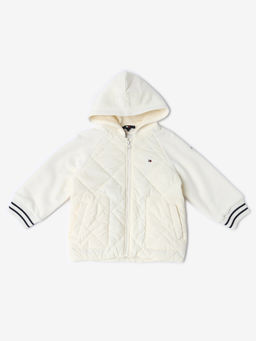 Tommy Hilfiger - Off White Relaxed Fit Nylon Hooded Neck Quilted Jacket