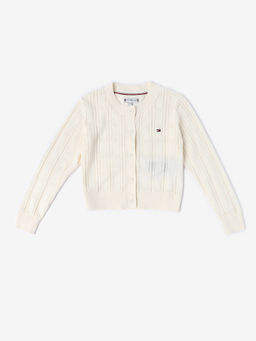 Tommy Hilfiger - Off White Relaxed Fit Cotton Round Neck Cardigan