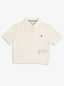 Tommy Hilfiger - Beige Relaxed Fit Cotton Polo Collar Sweater
