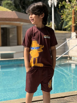Napchief - Brown Garfield Gangster Cat T-shirt & Shorts