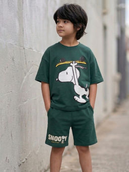 Napchief - Green Peanuts Snoopy On Board T-shirt & Shorts