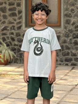 Napchief - White Harry Potter House Of Slytherin T-shirt & Shorts
