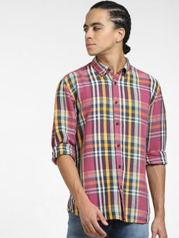 Jack & Jones - Pink Check Print Linen Shirt