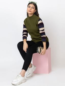 Kvetoo - Olive Turtle Neck Sweater for Women