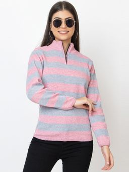 Kvetoo - Multi-Color Zipper High Neck Woolen Sweater for Women