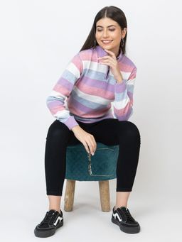 Kvetoo - Multi-Color Zipper High Neck Woolen Sweater for Women